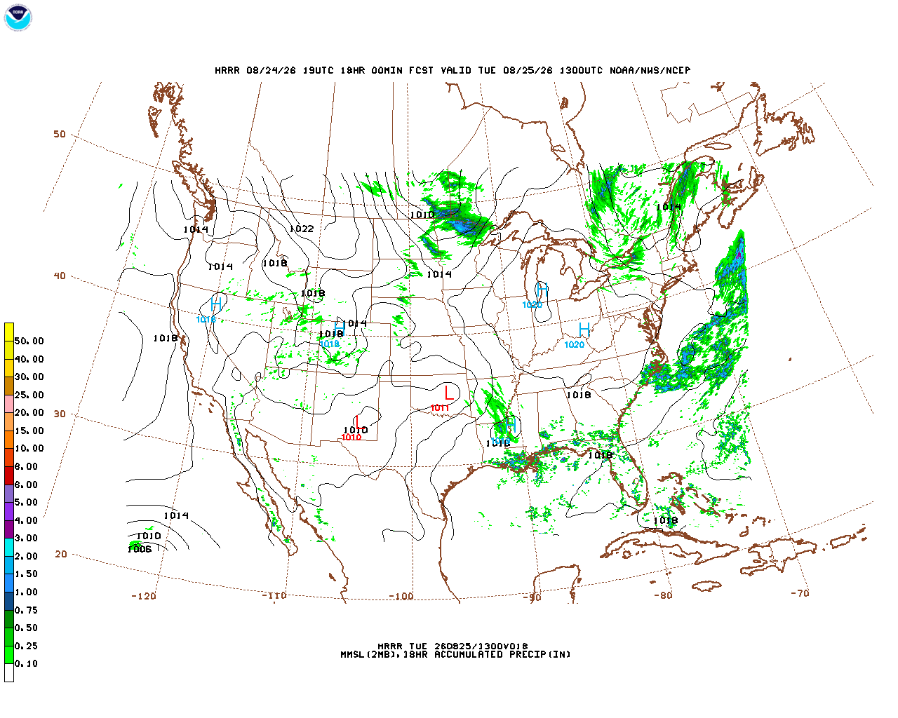 Click to enlarge the hourly precipitation forecast Latest 18 hour total precipitation forecast