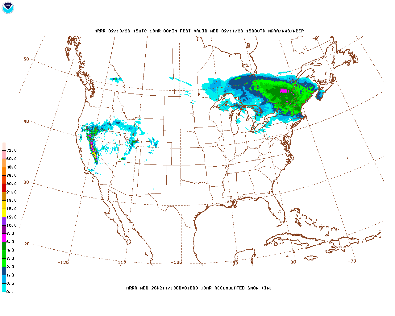 Click to enlarge the hourly snow forecast Latest 18 hour total precipitation forecast