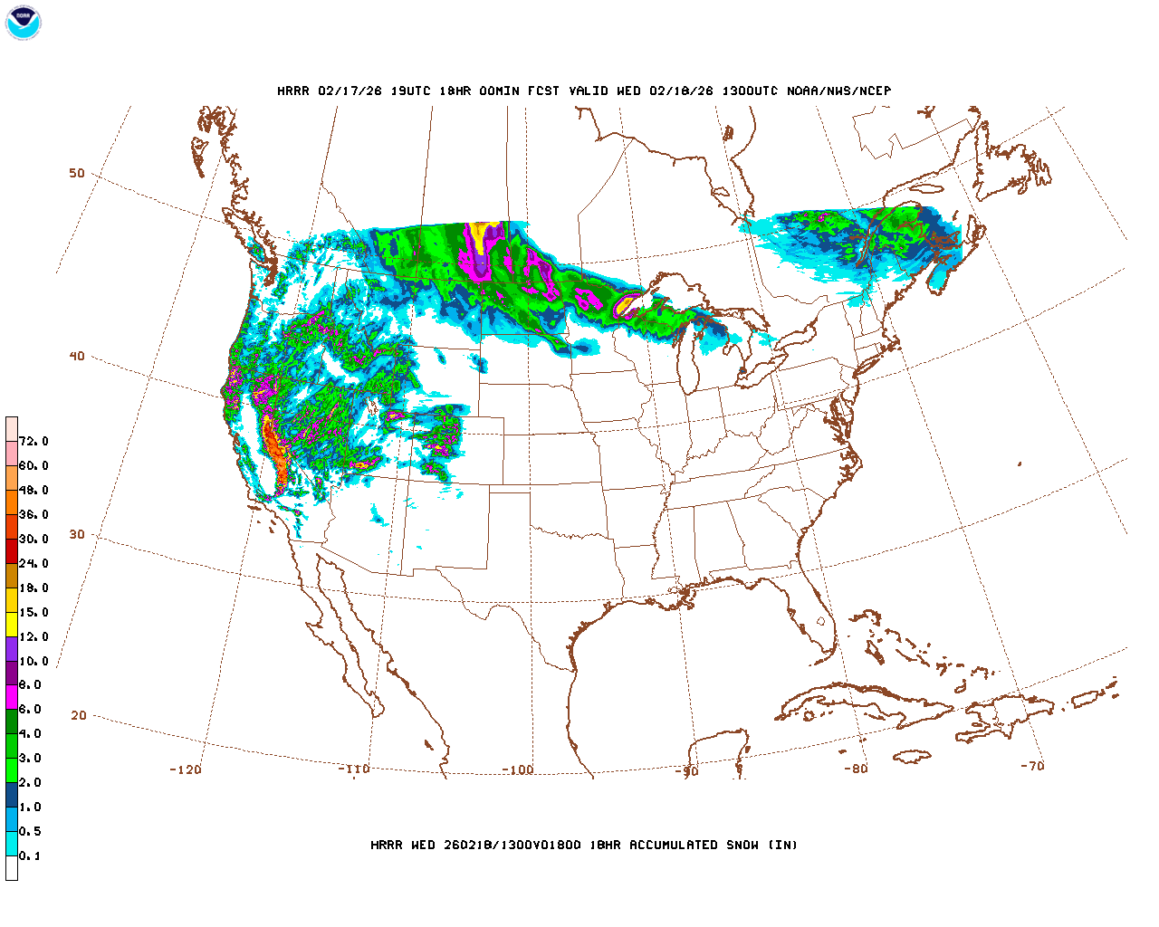 Click to enlarge the hourly snow forecast Latest 18 hour total precipitation forecast