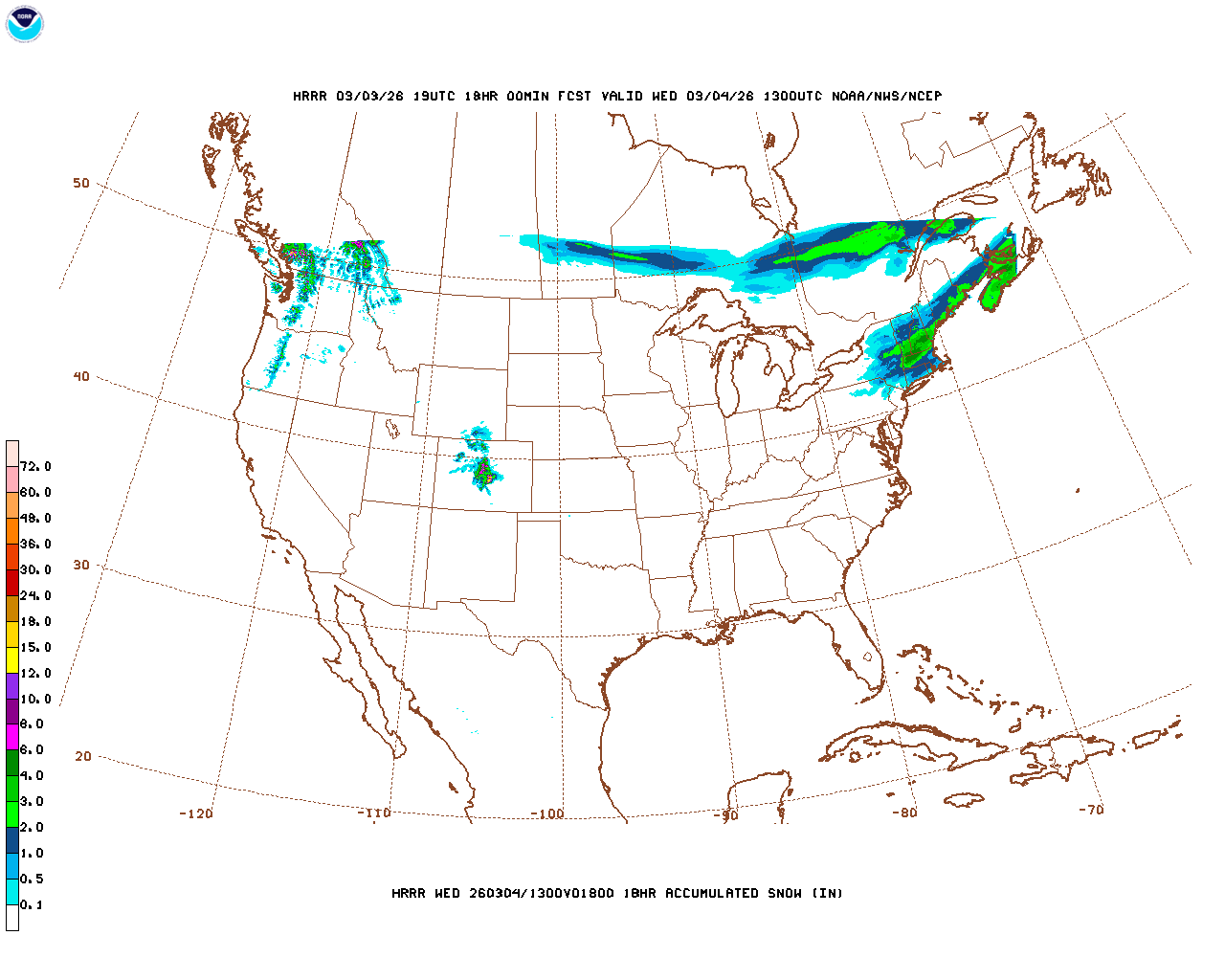 Click to enlarge the hourly snow forecast Latest 18 hour total precipitation forecast