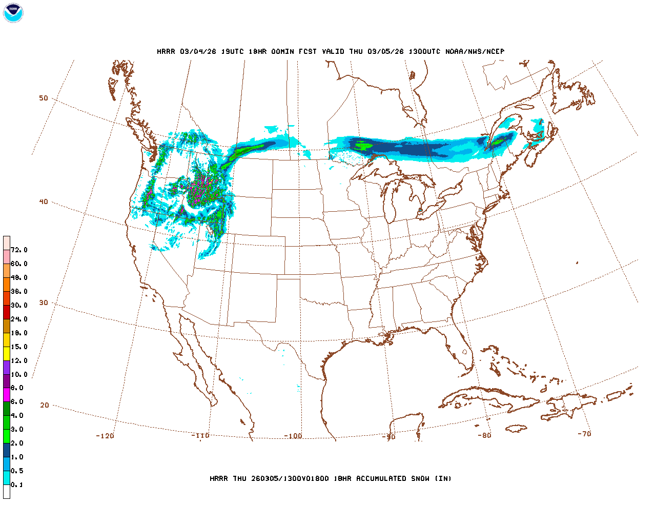 Click to enlarge the hourly snow forecast Latest 18 hour total precipitation forecast