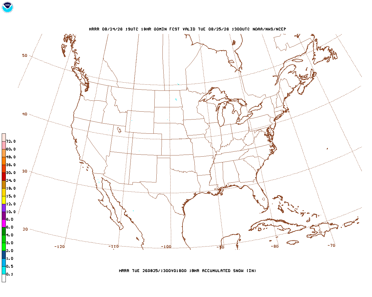 Click to enlarge the hourly snow forecast Latest 18 hour total precipitation forecast
