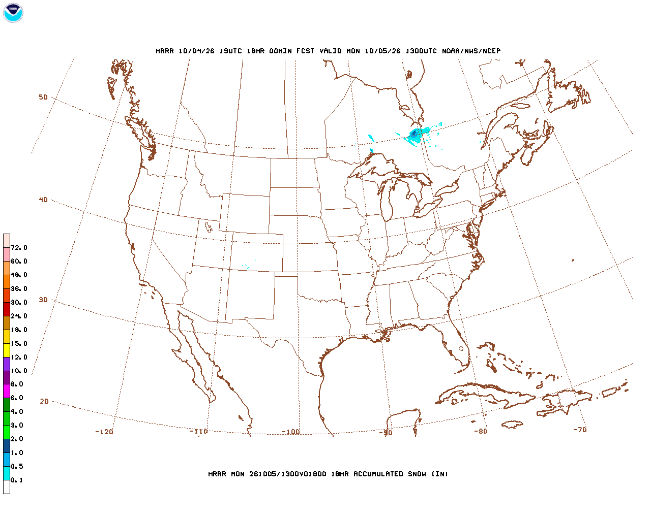 Click to enlarge the hourly snow forecast Latest 18 hour total precipitation forecast