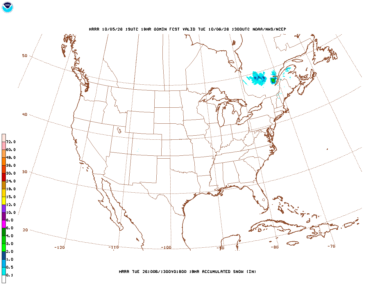 Click to enlarge the hourly snow forecast Latest 18 hour total precipitation forecast