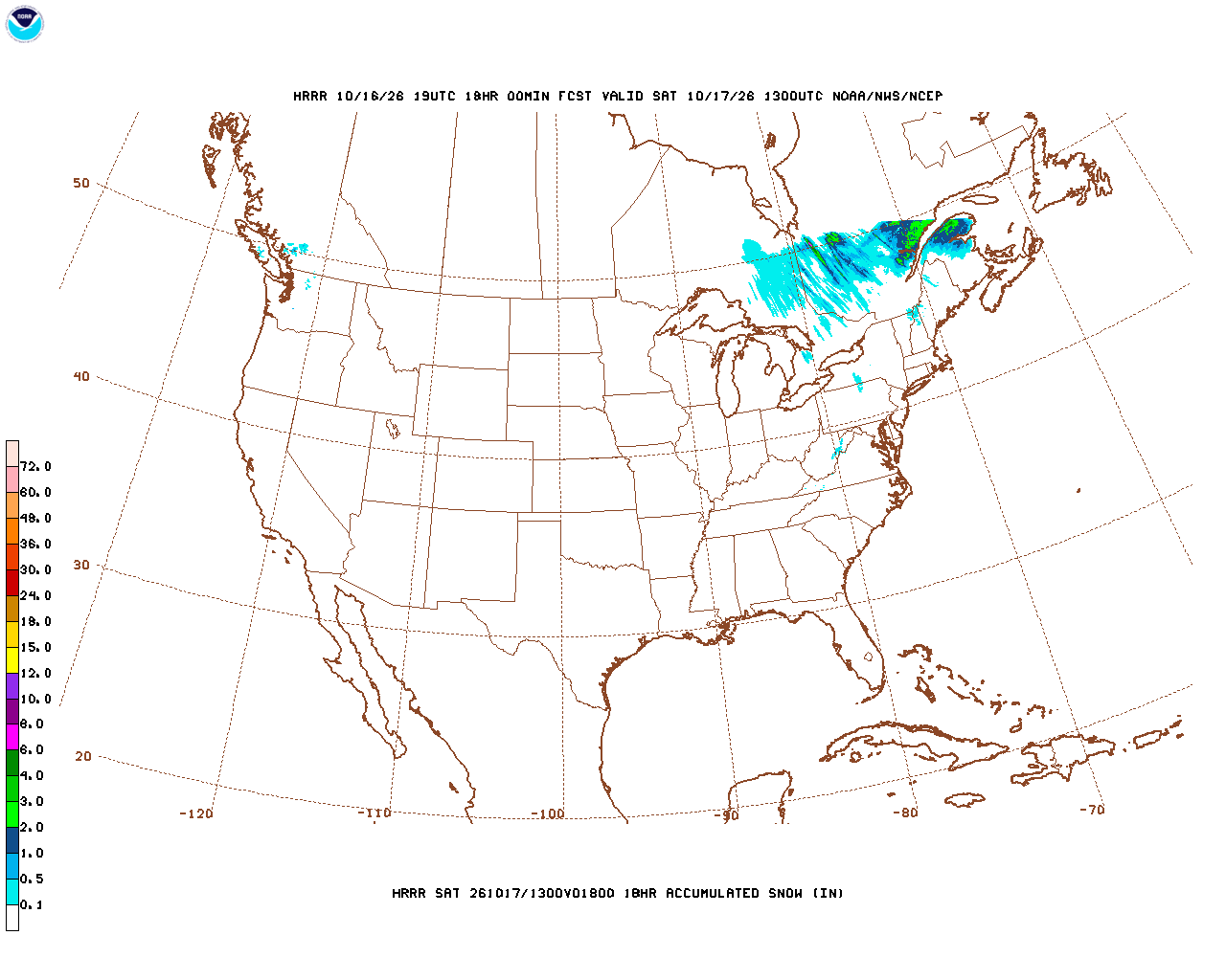 Click to enlarge the hourly snow forecast Latest 18 hour total precipitation forecast