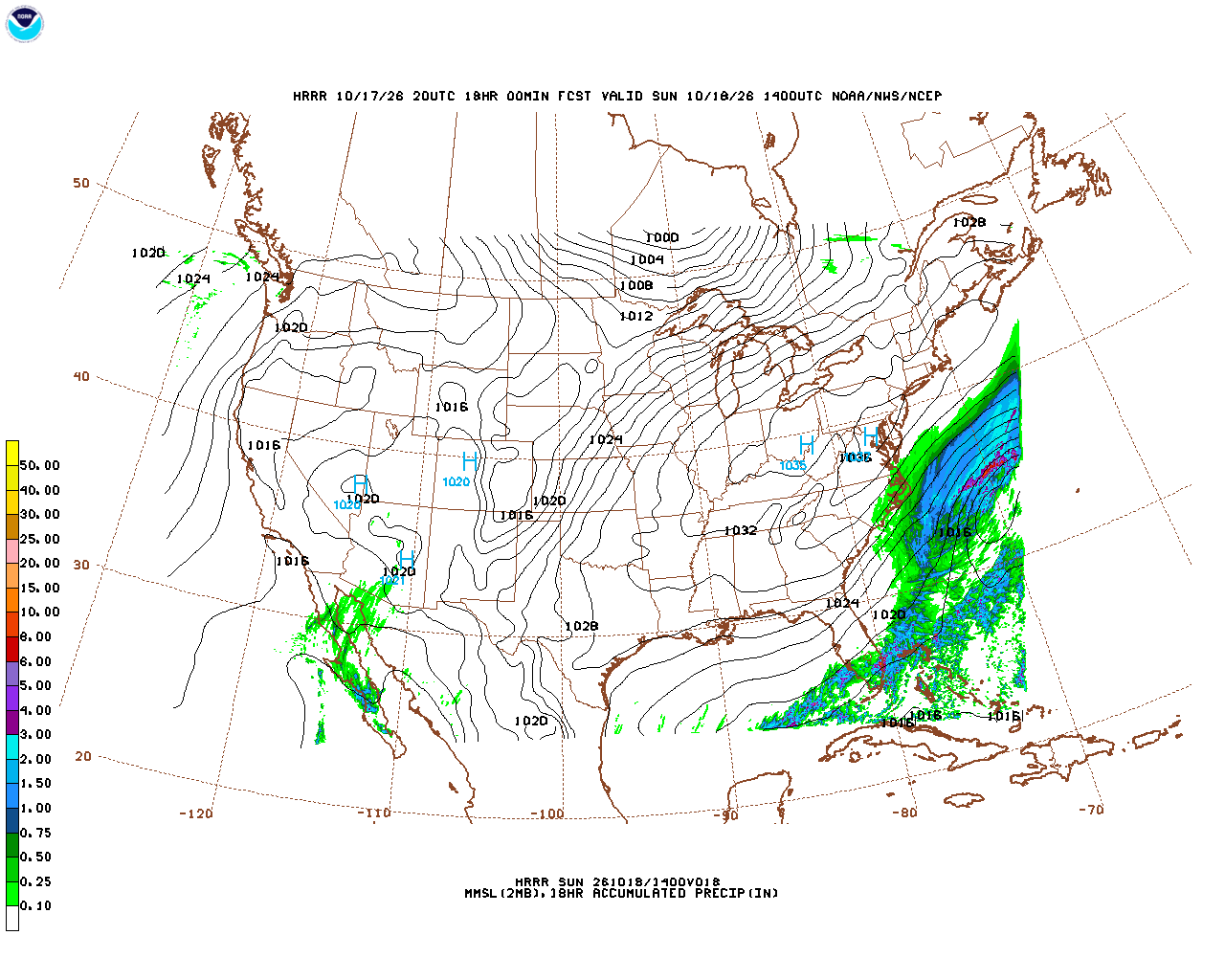 Click to enlarge the hourly precipitation forecast Latest 18 hour total precipitation forecast