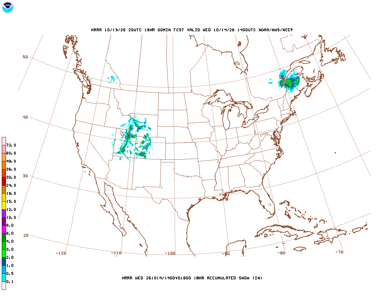 Click to enlarge the hourly snow forecast Latest 18 hour total precipitation forecast