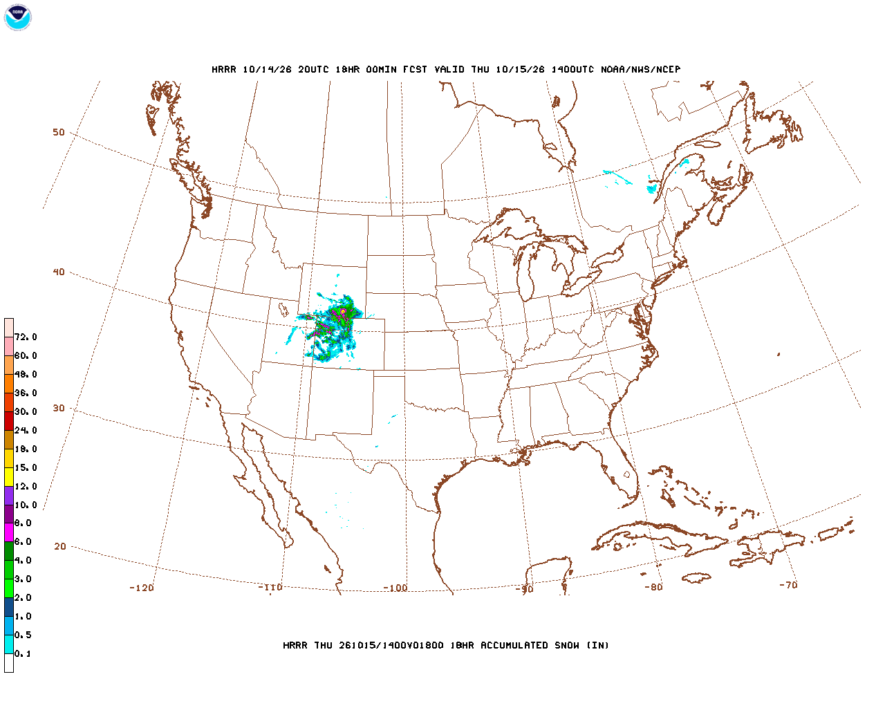 Click to enlarge the hourly snow forecast Latest 18 hour total precipitation forecast