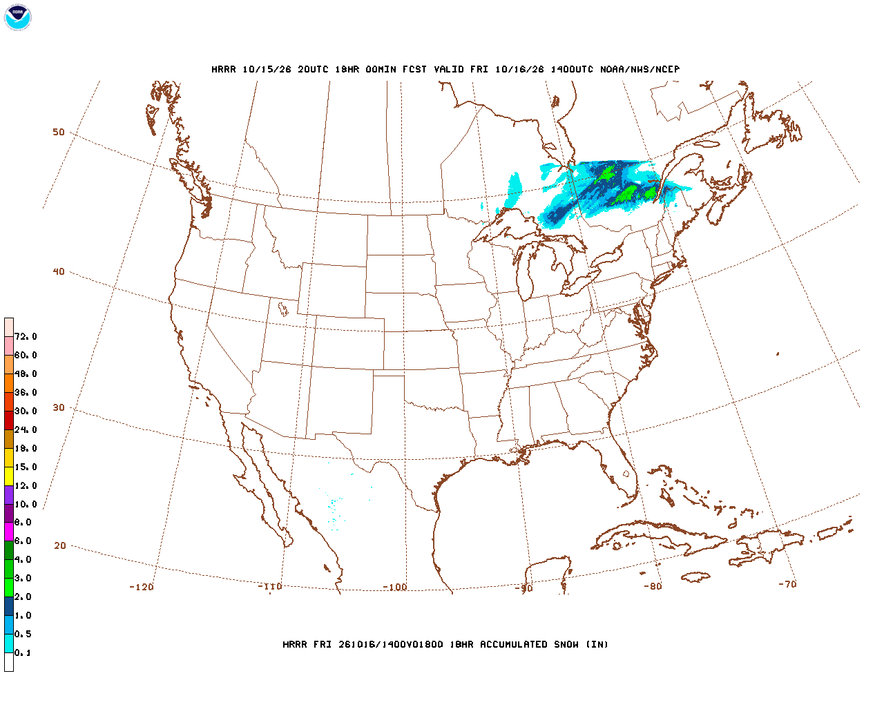 Click to enlarge the hourly snow forecast Latest 18 hour total precipitation forecast
