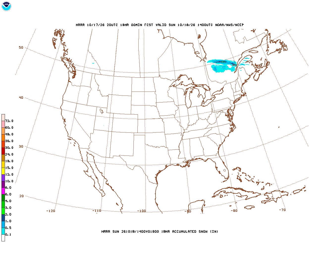 Click to enlarge the hourly snow forecast Latest 18 hour total precipitation forecast