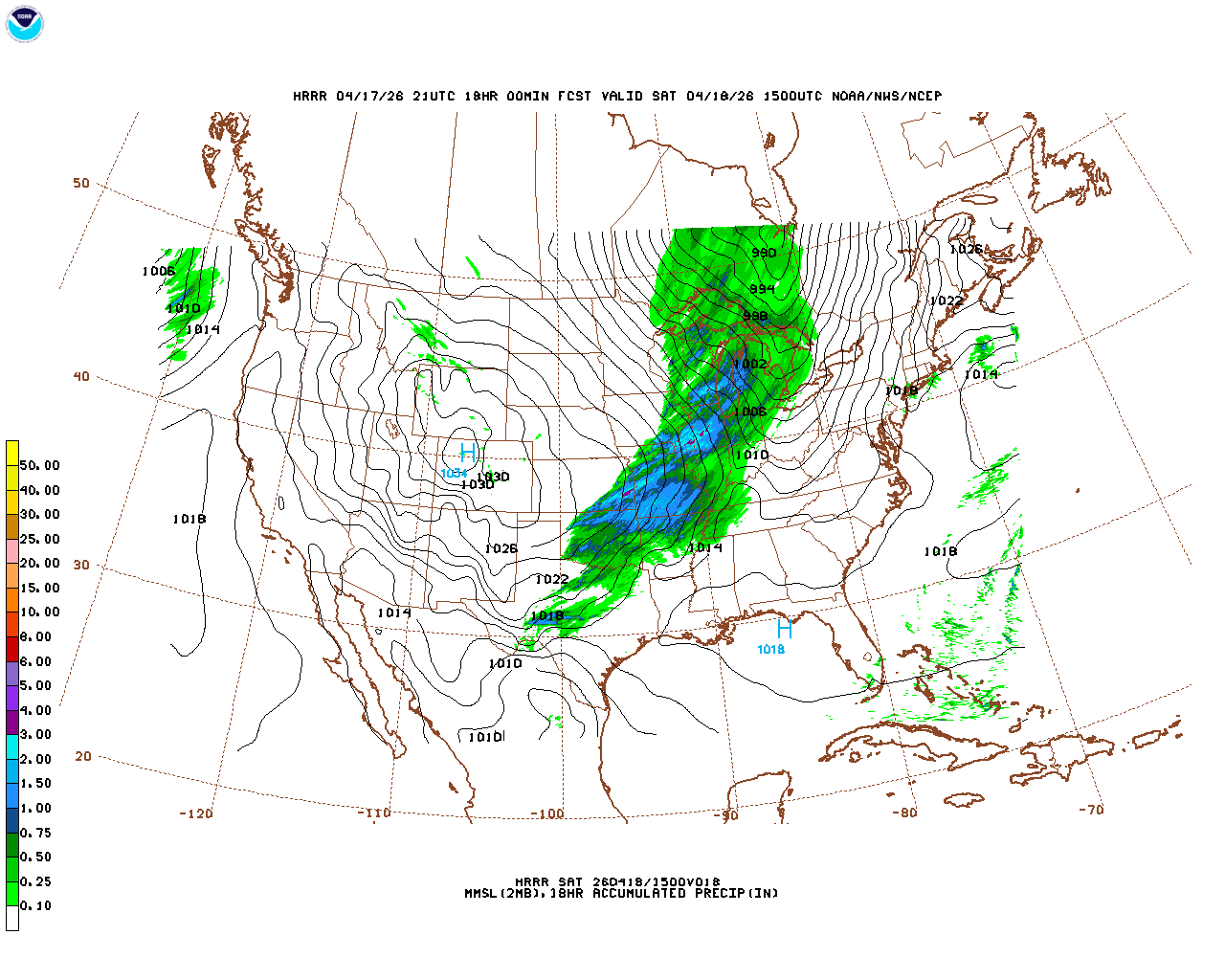 Click to enlarge the hourly precipitation forecast Latest 18 hour total precipitation forecast